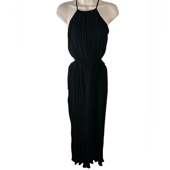 BCBGeneration Black Pleated Open Back Side Slit Maxi Dress - Picture 3 of 13